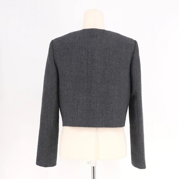 THEORY Tweed Cardigan Jacket Slightly Crop Relaxed Fit Charcoal Melange Size 6 - Picture 6 of 8